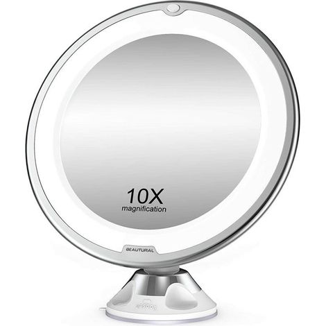 Espejo de maquillaje, aumento de 10X con LED blanco luz diurna, espejo de baño portátil iluminado
