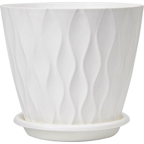 APEX Lot de 5 pots de fleurs d'intérieur rayés et rainurés, en plastique, avec trous de drainage et soucoupe, style moderne (1/5)