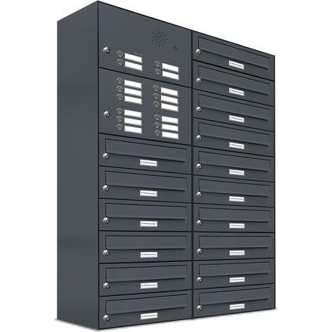 16er Briefkasten Anlage Aufputz - Wandmontage RAL 7016 Anthrazit Klingel (1/5)