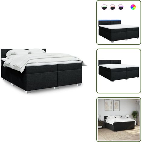 Sommier à lattes de lit avec matelas Noir 200x200 cm Tissu - Lit Double - Lit Design - Lit Moderne - Lit Avec Éclairage Led - Matelas À Ressorts Ensachés (1/5)