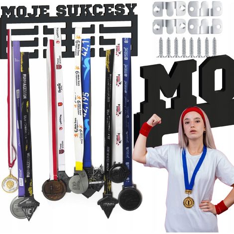 Ganchos de pared para exhibir medallas, mis logros, color negro + soporte (1/5)