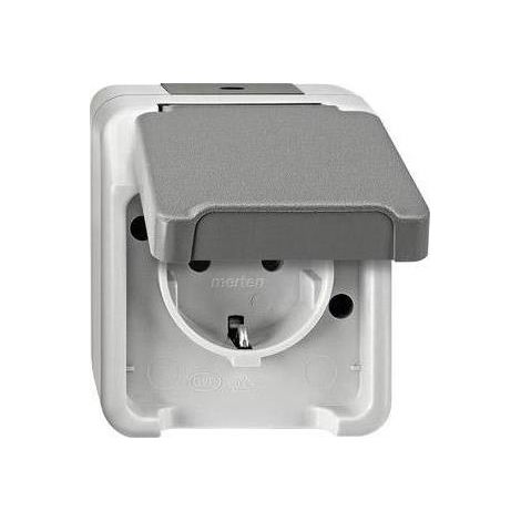 Merten 1 parte Interruttore per ambienti umidi Completo Presa schuko con coperchio a cerniera AQUASTAR Grigio luminesce