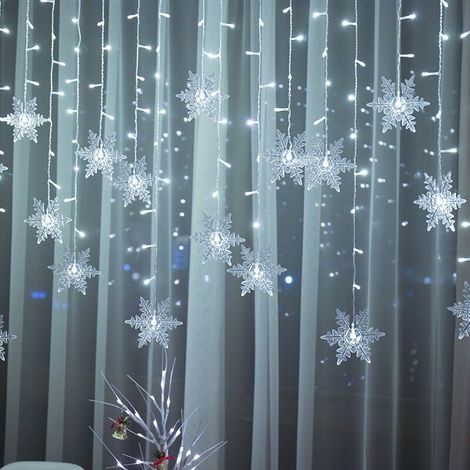 Guirlande lumineuse de Noël avec flocons de neige, 19 flocons et 96 ampoules, décoration de Noël pour l'intérieur, 8 modes d'éclairage féeriques, 4X0.6M, idéale pour carnaval, mariage et terrasse.(Bla (1/5)