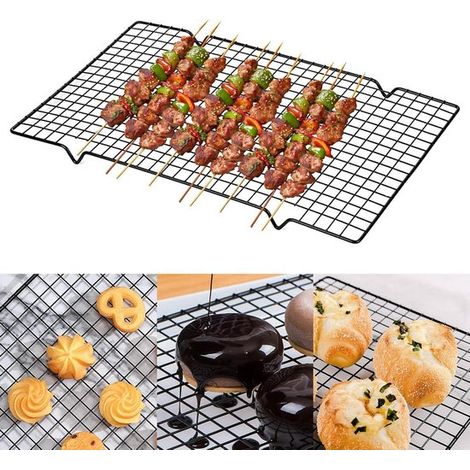 Rejilla para hornear de 2 piezas, Rejilla para enfriar pasteles, Rejilla de enfriamiento, Rejilla para parrilla, 40×25cm, Negro (1/5)