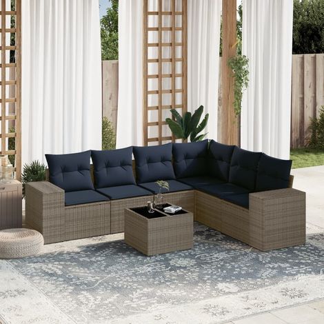 7-teiliges Gartensofa-Set mit Kissen, grau, Polyrattan (1/5)