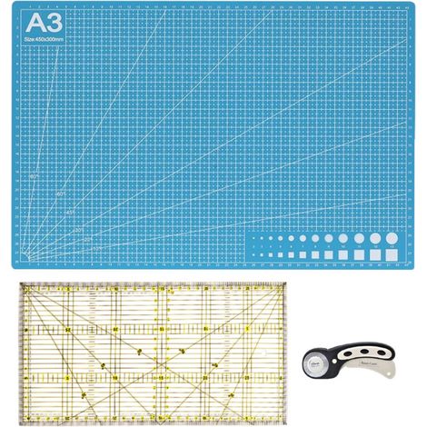 Kit di taglio tessile rotativo da 45 mm – Tappetino A3 + lame intercambiabili + rulli + aste multifunzione + morsetti