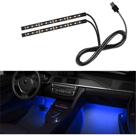 Bande lumineuse LED pour voiture, 24 LED RVB, lumière d'ambiance 12 V, lumière d'ambiance sous tableau de bord, port USB, lampe décorative universelle pour voiture, accessoires de voiture (bleu (1/5)