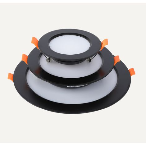 4 Stück, 9-W-LED-Einbaustrahler, runde LED-Deckeneinbaustrahler. Schwarzes Gehäuse, weißes Licht (6000 K), 12 cm Durchmesser, 9–10 cm Öffnung. Geeignet für Wohnzimmer, Einkaufszentren, Hotels, Büros u