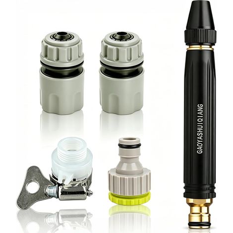 Pistolet Haute Pression et Buse Haute Pression pour Tuyau Arrosage Jet Haute Pression pour Tuyau d’Arrosage avec Buse Réglable pour Nettoyage Puissant de Voiture, Terrasse et Jardin (1/5)