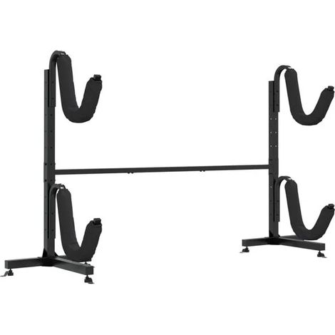 Un support à kayaks pouvant contenir deux kayaks, mesurant 250 x 57 x 127,5 cm, en acier. (1/5)