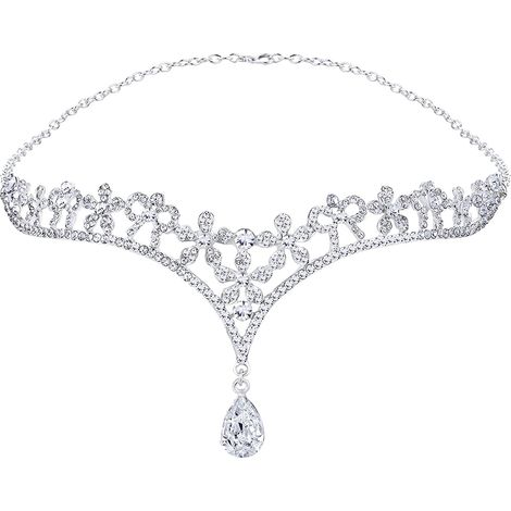 Couronne de mariée ornée de fleurs en cristal, bandeau et tiare (1/5)