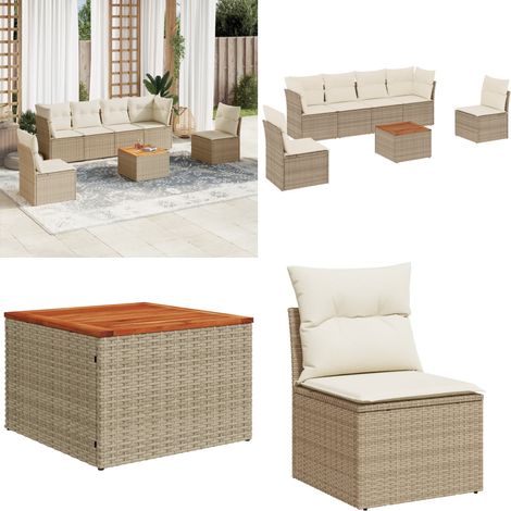 Salon de jardin avec coussins 7 pcs beige résine tressée - Ensemble Salon De Jardin - Mobilier De Jardin - Canapé Extérieur - Résine Tressée - Rotin Synthétique - Home & Living (1/5)