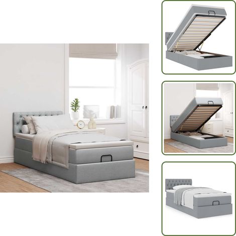 Cama con cabecero - vidaXL Estructura de cama otomana con colchón tela gris claro 80x200cm - Colchón ensacado