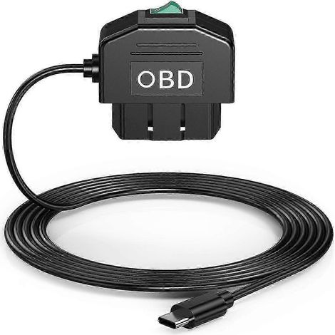 OBD-Festverdrahtungsset für Dashcams, USB-Typ-C-Festverdrahtungsset für Dashcams mit OBD-Stromkabel für 12–24 V auf 5 V/3 A-Black
