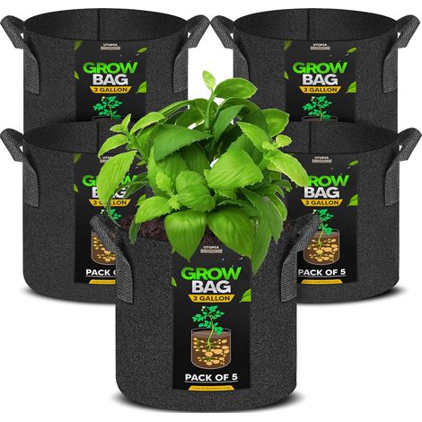 Paquete de 5 bolsas de cultivo de tela de 3 galones, macetas de tela gruesa resistente, macetas de tela de aireación con asas, bolsas de tela no tejida adecuadas para verduras, flores, (1/4)