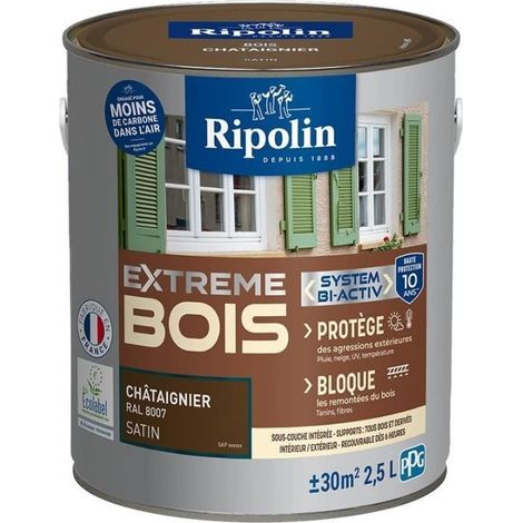Ripolin – Peinture bois extrême châtaigne satinée 2,5 L – Haute protection 10 ans – Écologique certifiée EU Ecolabel – Pour bois dur et dérivés (1/7)