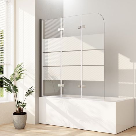 Badewannenaufsatz 140x140cm Duschwand Badewanne Badewannenfaltwand 3-teilig faltbar, Milchglas (1/5)