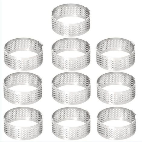 Ensemble de 10 cercles à pâtisserie en acier inoxydable - Cercles de 5 cm de diamètre - Cercles à mousse perforés - Moules à gâteaux (1/5)