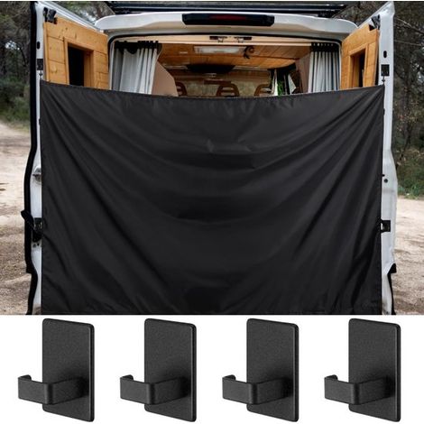 Pare-soleil de voiture 230 x 180 cm avec crochets, rideau de séparation en polyester noir pour voitures et camping-cars, écran d'intimité avec isolation solaire et thermique. (1/5)