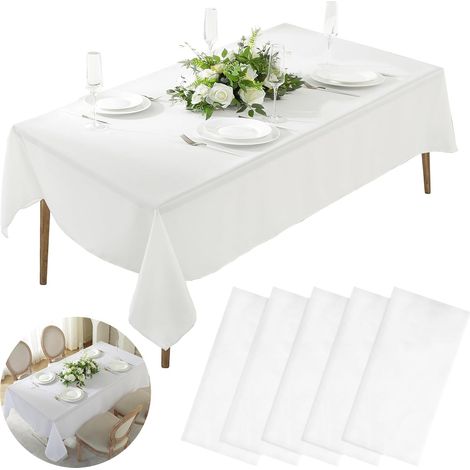 5 Pièces Nappe Jetable Nappe Blanche Rectangulaire 137 x 274 cm Tischdecke Dekoration Weiß Adaptée aux Pique-Niques, Fêtes, Nappe Anniversaire, Mariages et Banquets, Etc (1/5)