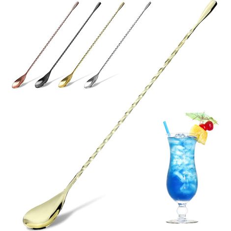 Cuillère à cocktail en acier inoxydable, cuillère de bar, long manche, longue cuillère à cocktail pour barman, design spiralé élégant, longueur parfaite 30 cm, couleur or-AquaForge