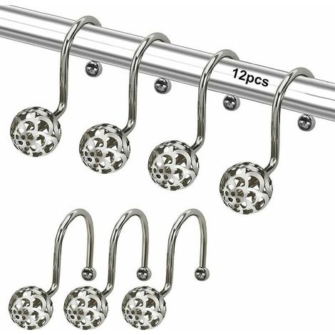 Crochets de rideau de douche ronds, anneaux de rideau de douche, crochets de décoration de salle de bain antirouille, serviettes, vêtements, ustensiles de cuisine (12 pièces, argent) (1/5)