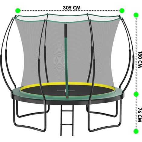 Trampoline de jardin sans ressorts 305 cm avec filet de sécurité, vert OKMYHOME (1/5)