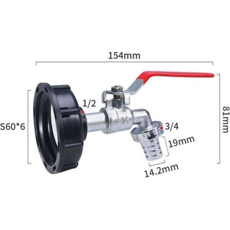IBC-Tankadapter mit 1/2"-Gewindeanschluss, Hahn für 1000-Liter-Tank und Regenwassernutzungsanlage, mit Auslass und Anschluss (1/3)