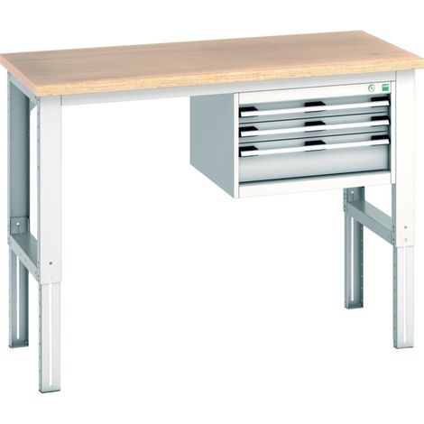 Bott Werkbank cubio 3 Schubladen multiplan höhenverstellbar 1500 x 750 x 740-1140 mm RAL 7035