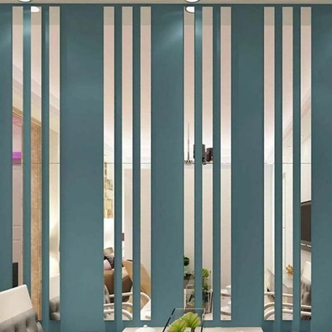 20pcs Mirror Wall Stickers, Modern 3D Decorative Mirror for Living Room Bedroom - Silver, 5x50cm (1/5)