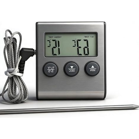 Termómetro digital para parrilla,Termómetro de cocina para carne,Cocción de precisión,Temporizador con alarma ajustable,0-250 grados,Negro (1/5)