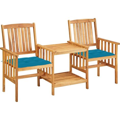 vidaXL Chaises de jardin avec table à thé et coussins Acacia solide (1/5)