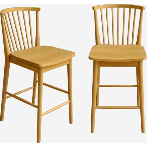 Set di 2 sgabelli da bar con barre di legno di hevea