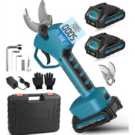 Sécateur électrique sans fil 21V 40mm, Moteur sans balais, LCD, 2 Batteries 2000mAh, Coffret
