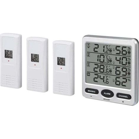 Termoigrometro digitale wireless per interni/esterni XU a 8 canali, 433 MHz, con display LCD, tre sensori remoti e funzione di allarme per il livello di comfort dell'igrometro --Crezuo