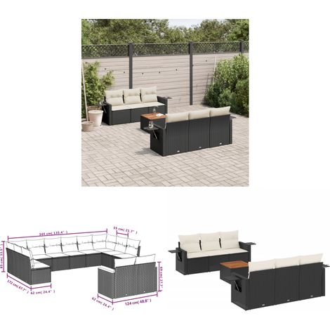 Salon de jardin 7 pcs avec coussins noir résine tressée - Salon De Jardin - Meuble Extérieur - Set Salon - Résine Tressée - Rotin Synthétique - Home & Living (1/3)