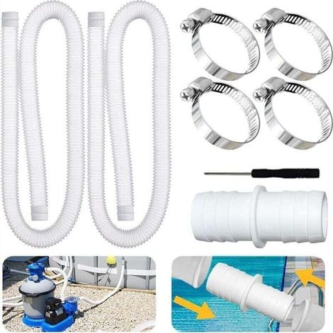 Confezione da 2 tubi per piscina, tubo da 32 mm, con 4 fascette metalliche, cacciavite e connettore, tubo per pompa della piscina applicabile a piscine fuori terra, spa, pompe filtro (bianco) -Crezuo