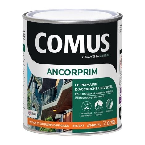 ANCORPRIM blanc 0,75L Primaire d'accrochage universel pour métaux ferreux et supports difficiles - COMUS