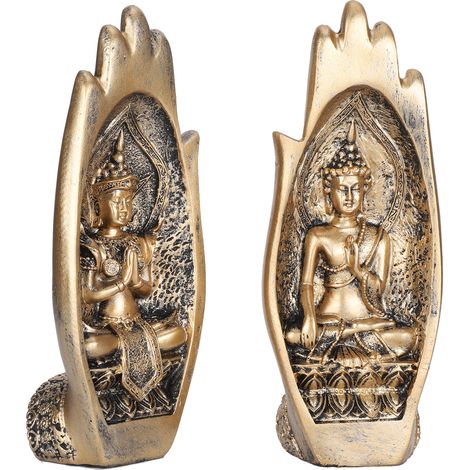 Ornements décoratifs créatifs, art rétro, style zen, ornements en forme de main de Bouddha pour l'entrée et le salon, dorés. (1/5)