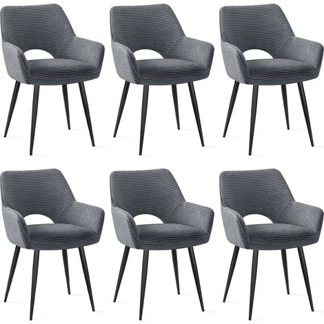 LEWE Lot de 6 Chaises de Salle à Manger avec Accoudoirs, Rembourrées avec Dossier en Velours, Gris