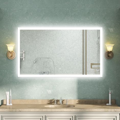 AVER-GROWTH 1200x700mm Bathroom Mirror,3 Color Lights LED Mirror, Dimmable Illuminated Backlit Wall Mirror with Desmister, Touch, Brightness Memory, 3000K-6000K (1/5)