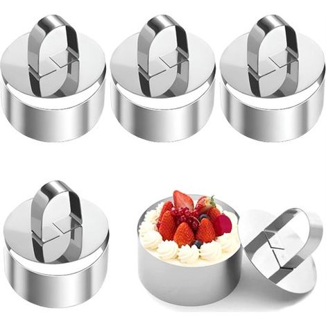 Ensemble de 5 cercles à pâtisserie - Cercles à dessert - Moules à pâtisserie - Moule rond - Cercles à gâteaux - Moule à pâtisserie - Cercles à dessert ronds - 8 x 8 cm - 4 cm de hauteur - Acier inoxyd (1/5)