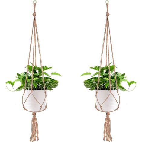 XEPHO 2 Paquets Suspension Plante, Pot Suspendu Plante, pour Suspendre Pot de Fleur Suspension Suspendue Décoration Balcon Maison, 4 Jambes en Corde, 105 cm