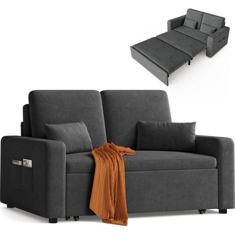 Canapé Convertible Bealife Canapé Lit 2 Place 2 Oreillers 2 Poches Latérales Fauteuil Chaise Longue Roues Pliantes 147 x 82 x 87 cm