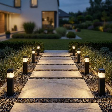 Steckleuchten Solarleuchten Stehlampen Außenleuchten Gartenlampen, IP44 Akku, grau satiniert, LED 0,06 Watt warmweiß, HxLxB 38,5x5,8x5,8 cm, 8er Set (1/5)