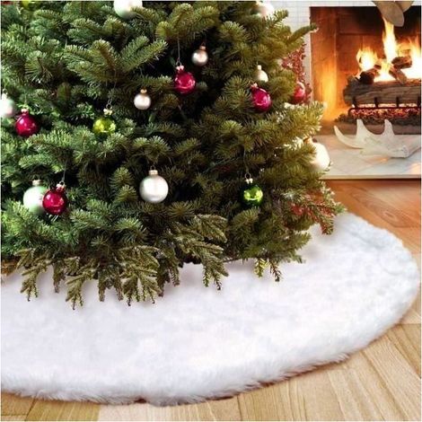 Jupe de Sapin de Noël Blanc Peluche Neige Décorations d\'arbre de Noël Tapis Vacances Couvre Pied Sapin Noel 90cm Mon1224-9-41658-Ywey