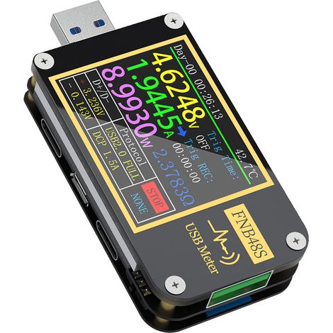 9-poliges USB-Spannungsmessgerät mit umklappbarem Display, Schwerkraftsensor und multifunktionalem USB-Amperemeter-Tester FNB48 (1/5)