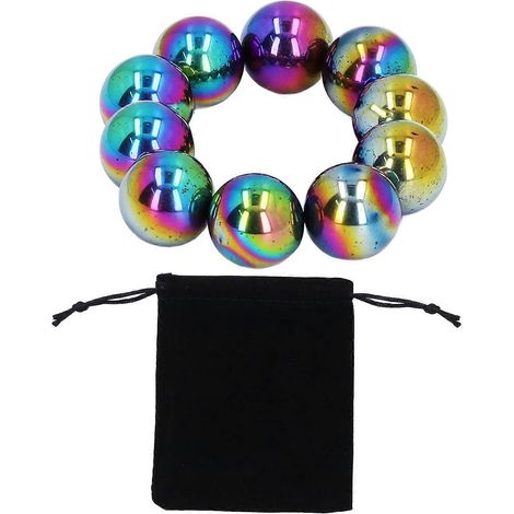 10 Stück Regenbogen-Magnetkugeln, Fidget-Spielzeug, Ferrit-Polierkugeln, 20 mm Durchmesser, inklusive Stoffbeutel