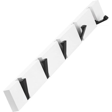 Perchero de pared de madera con ganchos metálicos plegables (blanco, 5 ganchos) (1/5)