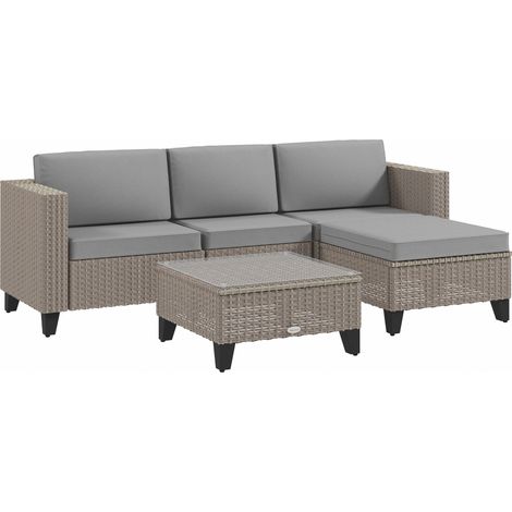 Outsunny 5 PCs Rattan Garden Furniture Set with Glass Coffee Table Brown
